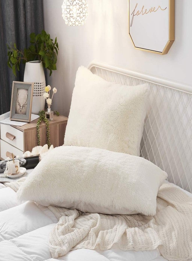 Uhamho Set of 2 King Faux Fur Throw Pillow Covers Soft Velvet Decorative Pillowcases Zipper Closure(20 x 36 Inches Light Beige) - Image 1